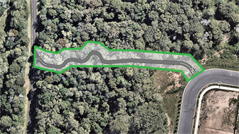 Overlay showing proposed pathway between West Spring Way and the Rail Trail